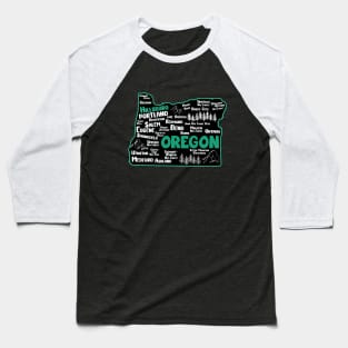 Cute map of Hillsboro Oregon, Portland, Salem, Eugene, Springfield, Bend, Ontario, Medford Baseball T-Shirt